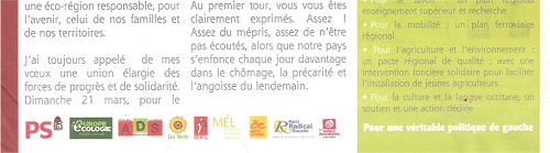 Partie du tract - Jean-Paul Denanot - élections régionales 2010