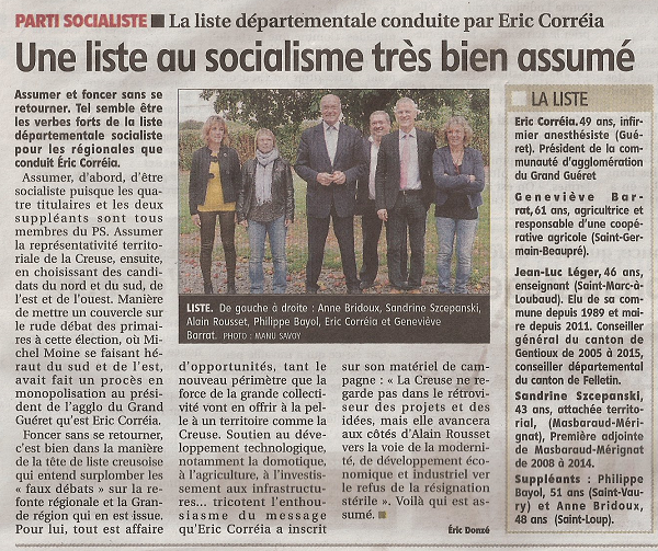Eric Donzé, « Une liste au socialisme très bien assumé », La Montagne, 24 septembre 2015