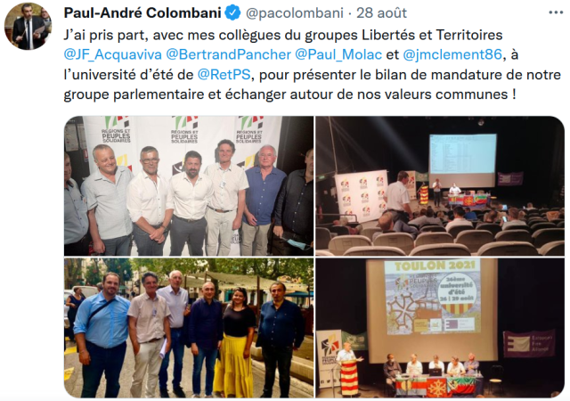 Paul-André Colombani à l'université d'été de Régions et Peuples solidaires (R&PS)